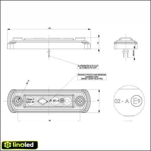 LED markeringslicht wit met reflector - 12-24V